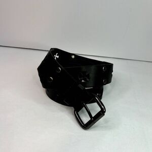 Signature Black Cross Italian Leather Buckle Belt Adjustable Womens